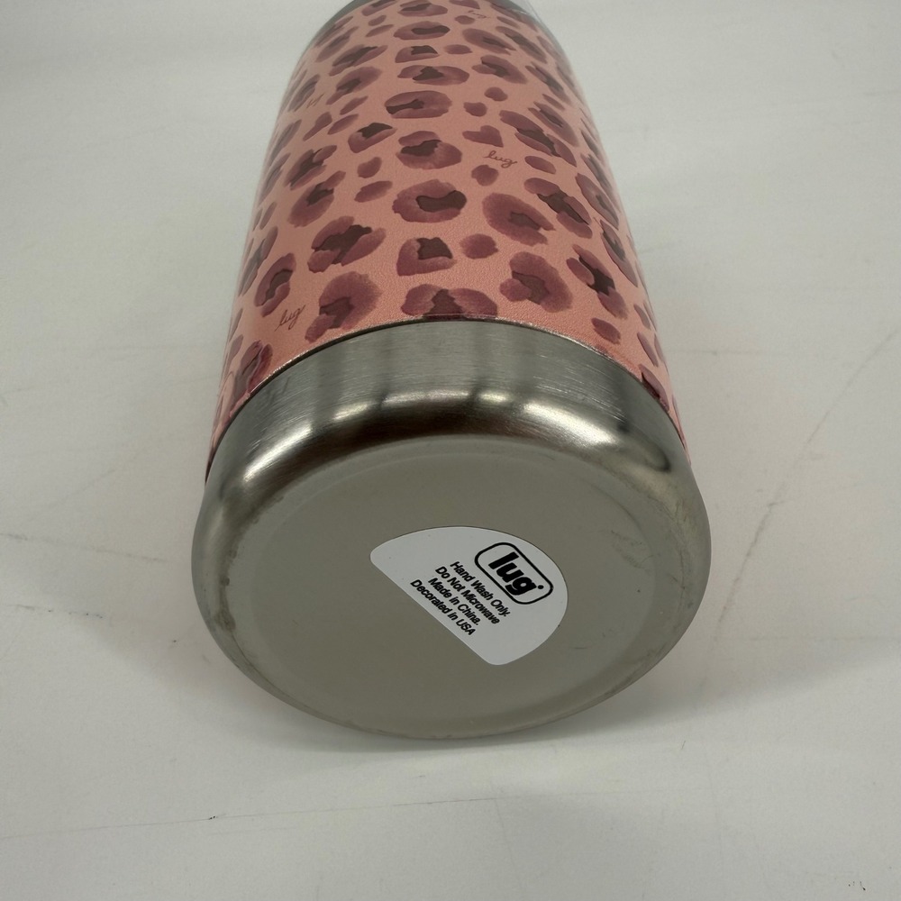 Lug Insulated Stainless Steel Tumbler Pink Leopard Print Travel Mug with Lid - Picture 5 of 6